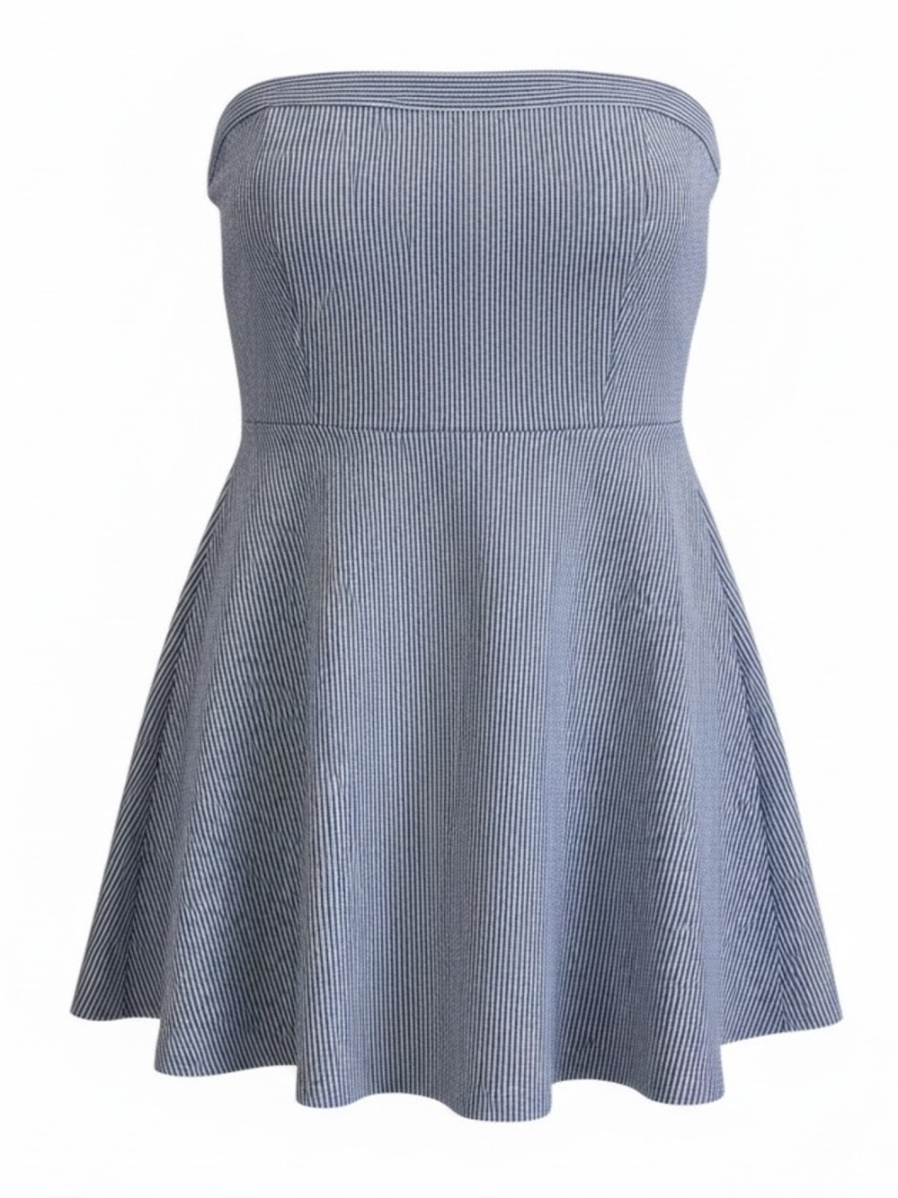 Strapless Blue & White Pinstripe Fit & Flare Dress